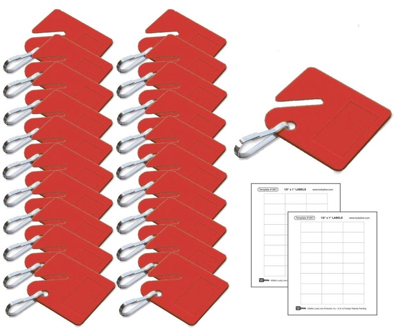 Lucky Line Square Slotted Cabinet Key Tag with Hooks and Labels, 20 Pack (2667020), Red - Image 1